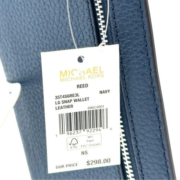 Michael Kors Reed Large Snap Bifold Wallet Navy Blue - Picture 8 of 8